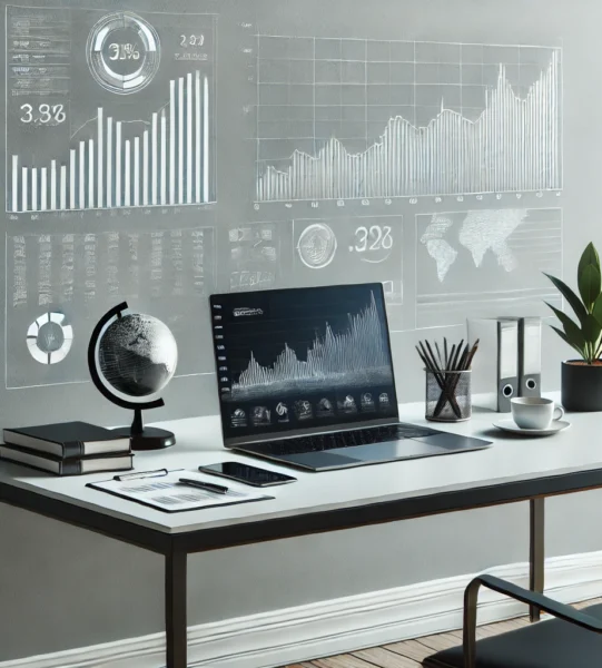 DALL·E 2025-03-12 02.43.10 - A modern and minimalistic African investment office. A sleek desk with a laptop displaying stock market charts and neatly arranged financial documents DALL·E 2025-03-12 02.43.10 - A modern and minimalistic African investment office. A sleek desk with a laptop displaying stock market charts and neatly arranged financial documents