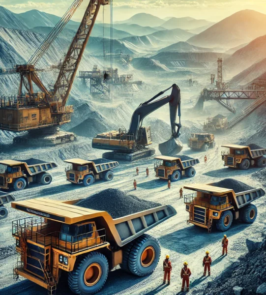 DALL·E 2025-03-12 02.35.00 - An African mining site with workers in safety gear operating heavy machinery. Large excavators and trucks transporting minerals, with a backdrop of a DALL·E 2025-03-12 02.35.00 - An African mining site with workers in safety gear operating heavy machinery. Large excavators and trucks transporting minerals, with a backdrop of a